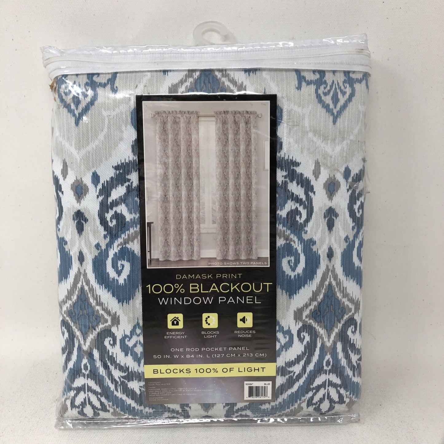 Blue & White Damask Print 100% Blackout Window One Panel Curtain 50x84 100% poly