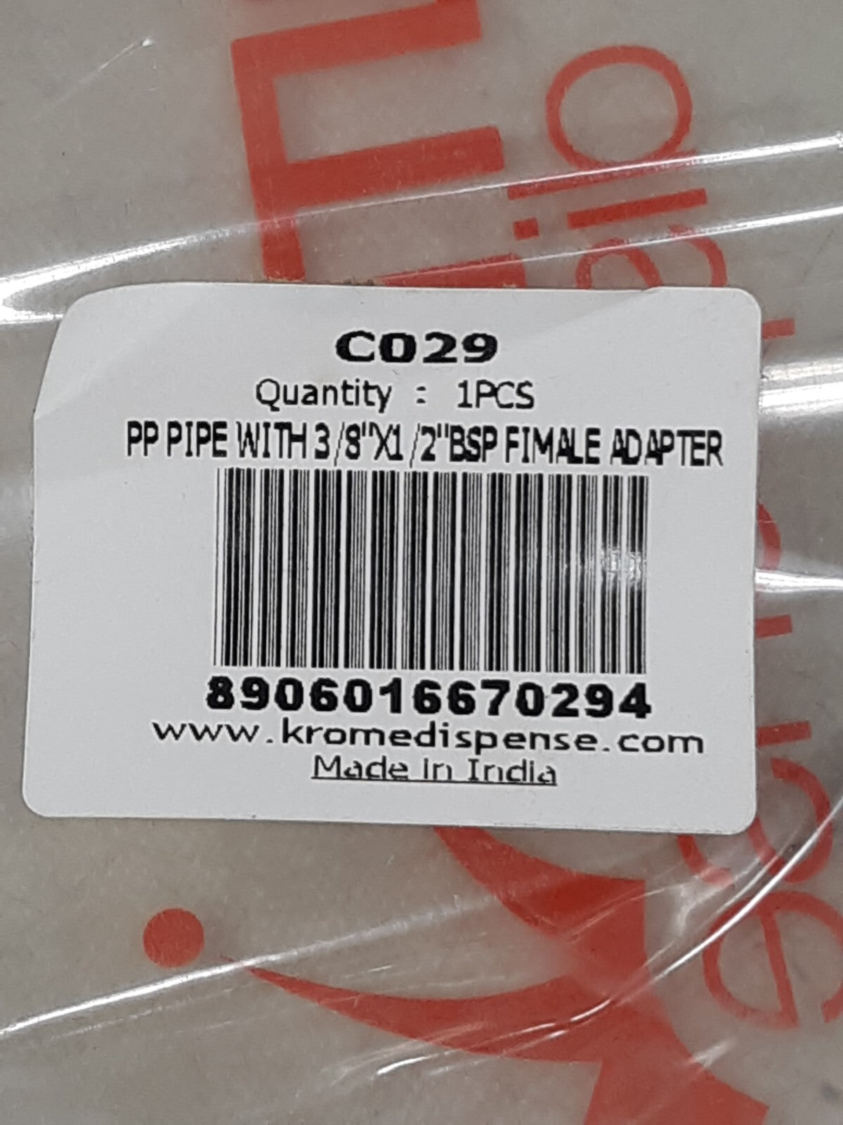 Krome Dispense PP Pipe With 3/8”x1/2” BSP Female Adapter