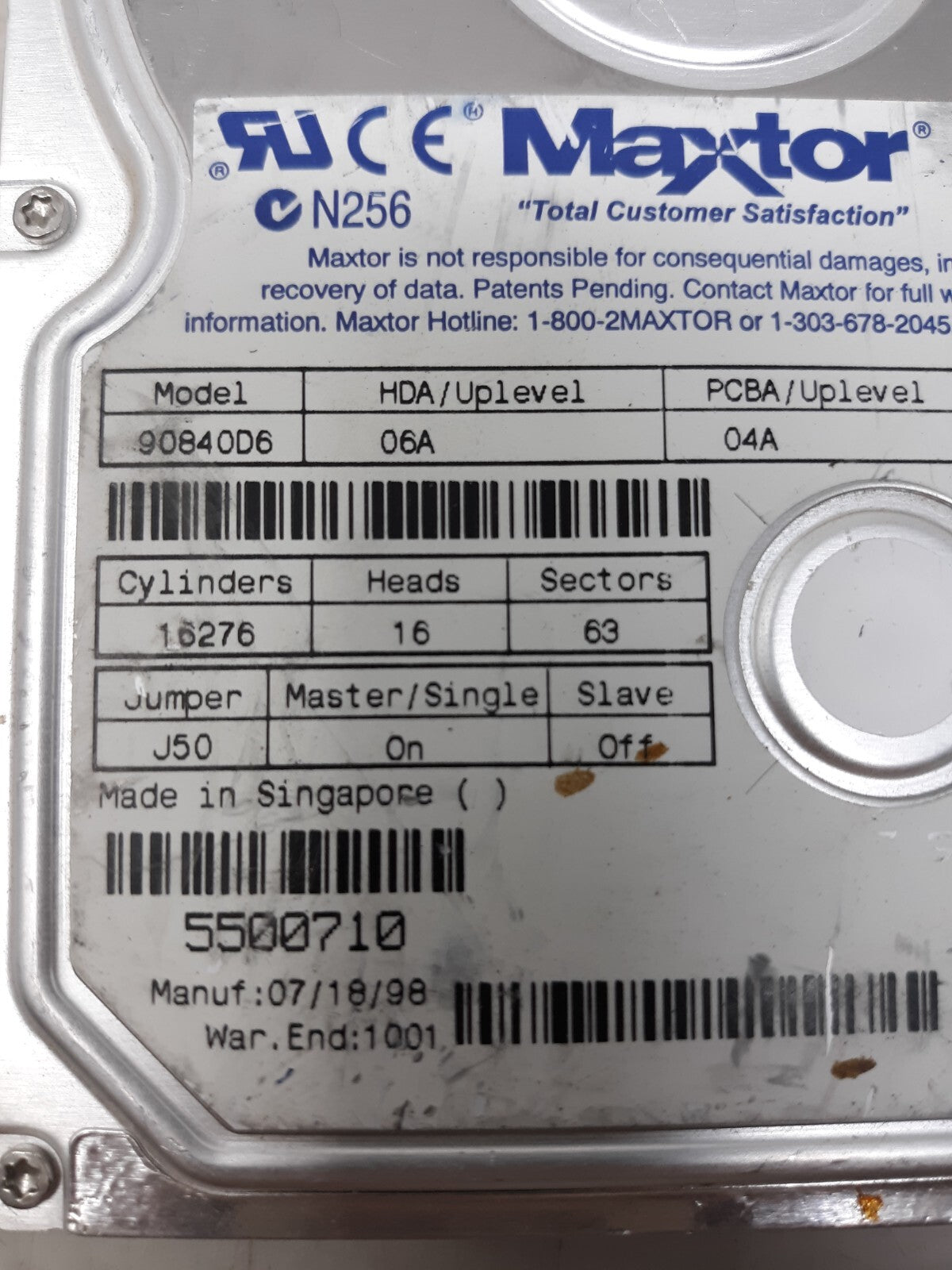 MAXTOR DiamondMax 4320 6.4GB 5.4k ATA 3.5" 90840D6 Hard Drive