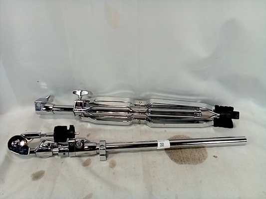 Silver and black metal tripod percussion stand for cymbals