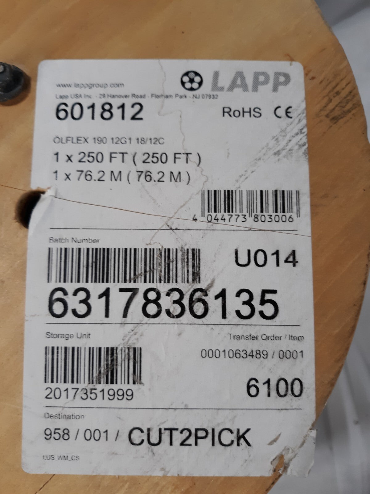 Lapp Group 601812 Cable, 12C, 18AWG, 19x30, BC, PVC ins, Gray PVC jkt, 100ft