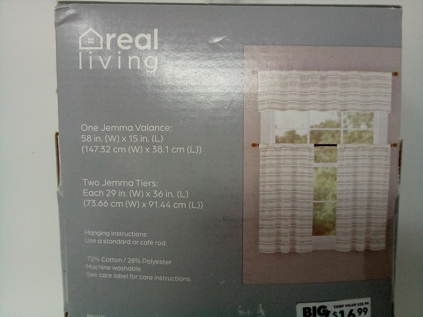 Real Living 3 Piece Tier & Valance Set (54"x14") /2 Tiers (27"x 36")