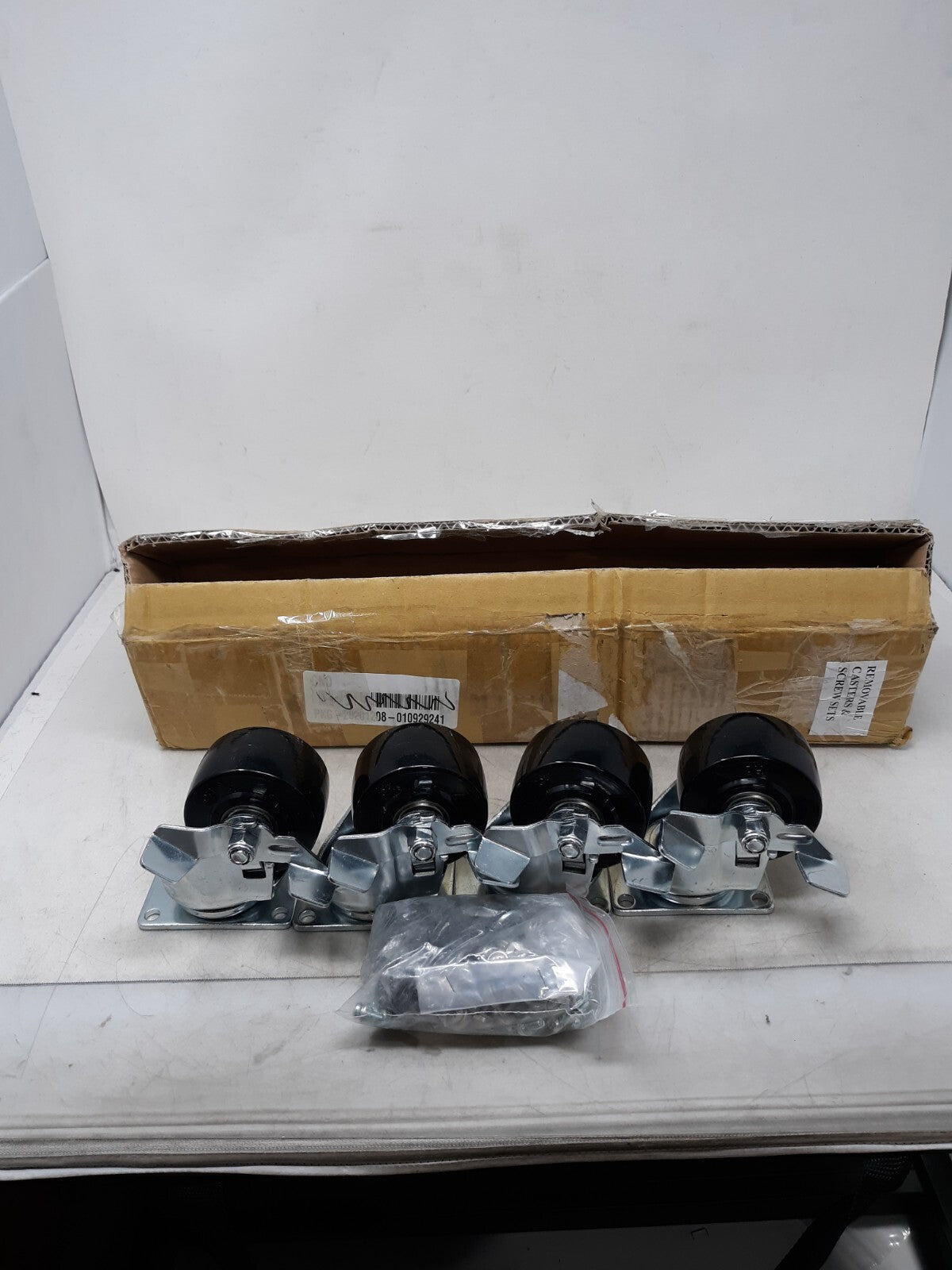 Set of 4 Heavy Duty Caster Set 4" Phenolic Wheels Rigid Swivel and Brake