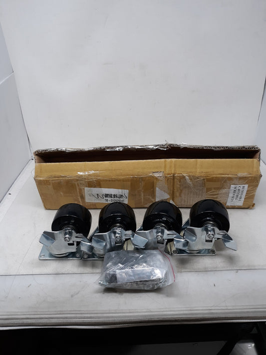 Set of 4 Heavy Duty Caster Set 4" Phenolic Wheels Rigid Swivel and Brake