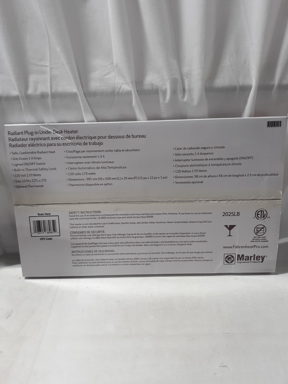 MARLEY Radiant Under Desk Panel Heater Model #202SLB