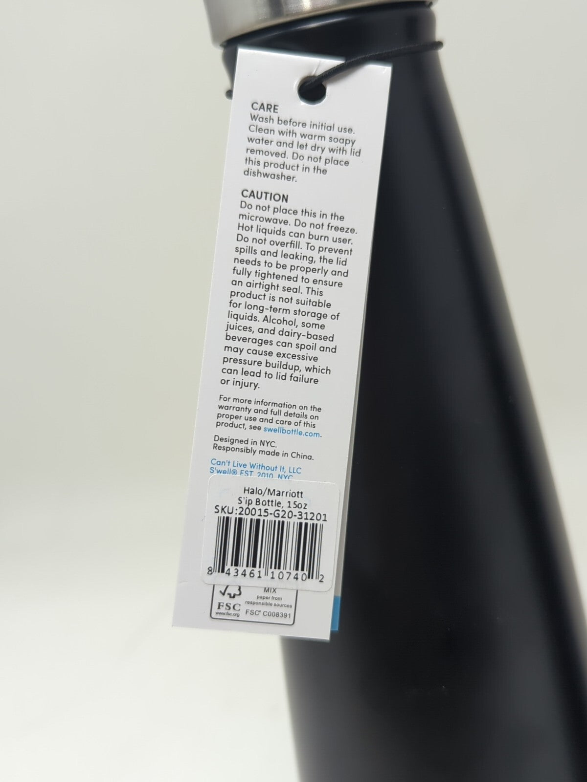 S'ip by S'well (Sip by Swell) Marriott Logo Water Bottle 15 Oz - Black  Qty 2