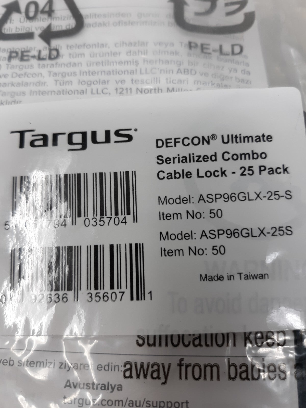 Targus DEFCON Ultimate Universal Serialized Combination Lock (ASP96GLX-S)