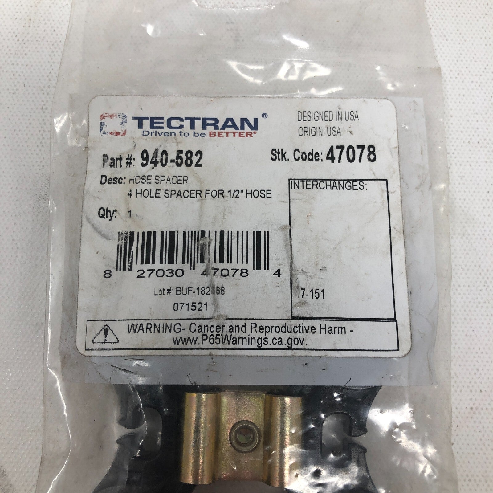TecTran 4 Hole Spacer for 1/2" hose: Part # 940-582
