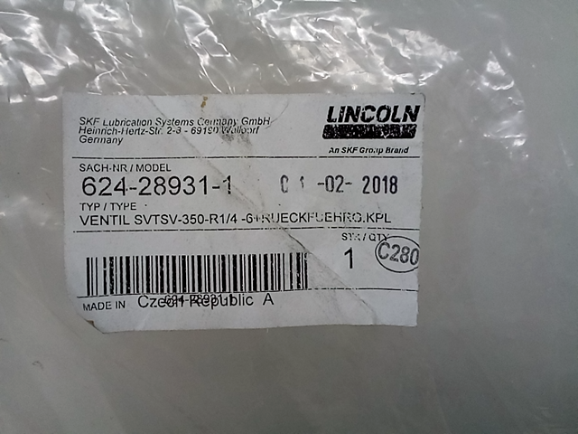 Lincoln 624-28931-1 Quicklink Pressure Relief Valve Unloader/Return Assembly