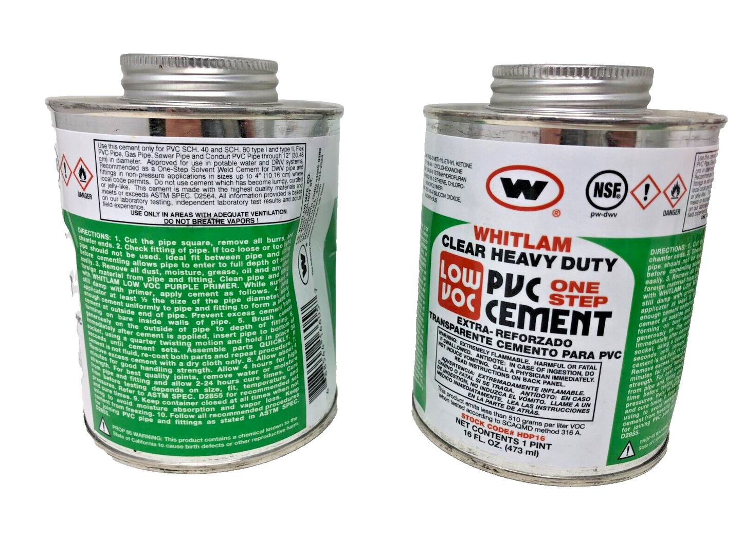 Lot of 5 - Whitlam Low VOC Clear Heavy Duty One Step PVC Cement 16 oz.