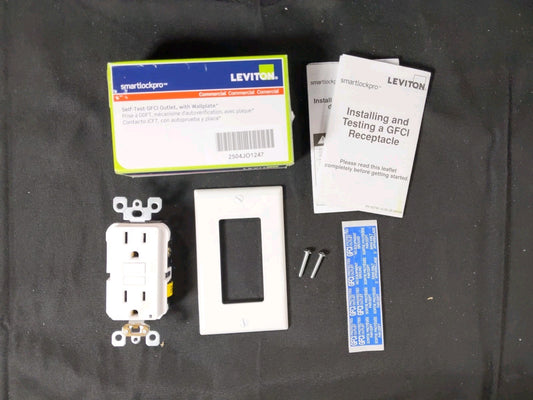 Leviton SmartlockPro Self-Test Slim GFCI Receptacle Outlet White 15A GFNT1-W