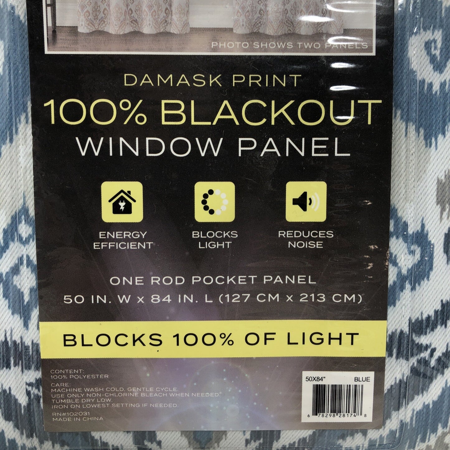 Blue & White Damask Print 100% Blackout Window One Panel Curtain 50x84 100% poly