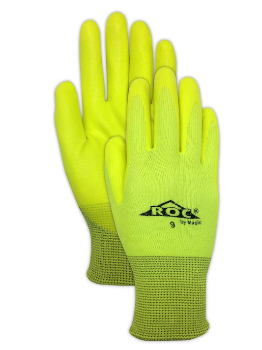 MAGID Liquid Repellent Mechanic ROC HV100 Hi-Viz Yellow Knit Glove 10/XL Nitrile