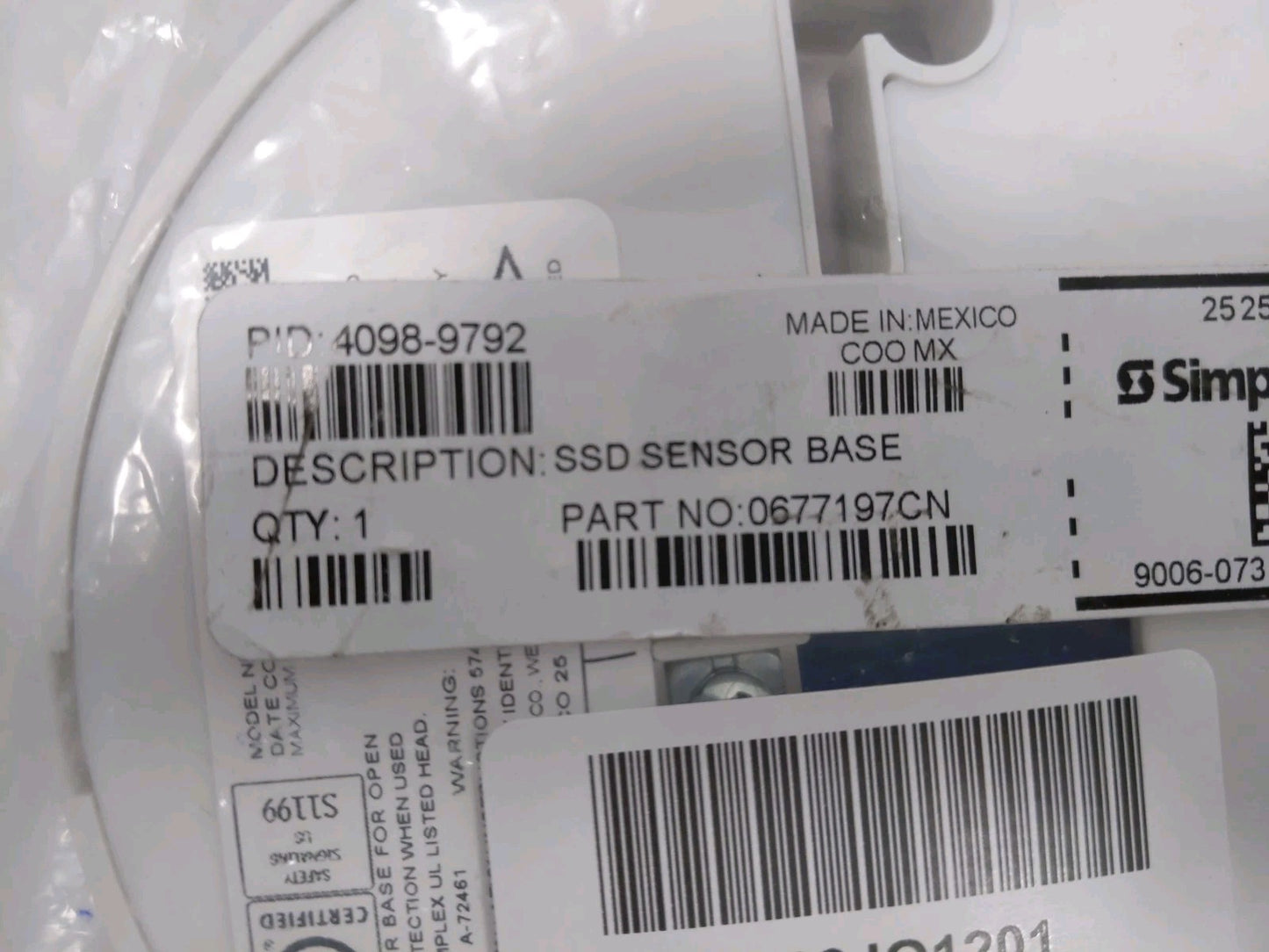 Simplex 4098-9792 /  0677197CN SSD Sensor Base - White- 1 pc