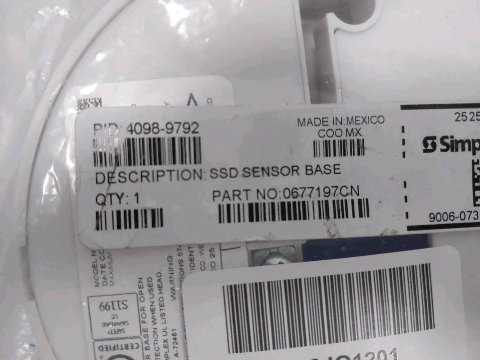 Simplex 4098-9792 /  0677197CN SSD Sensor Base - White- 1 pc