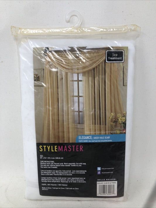 STYLEMASTER ELEGANCE SHEER WHITE SCARF, POLYESTER 40" x 216"  (101.6CMx548.64CM)