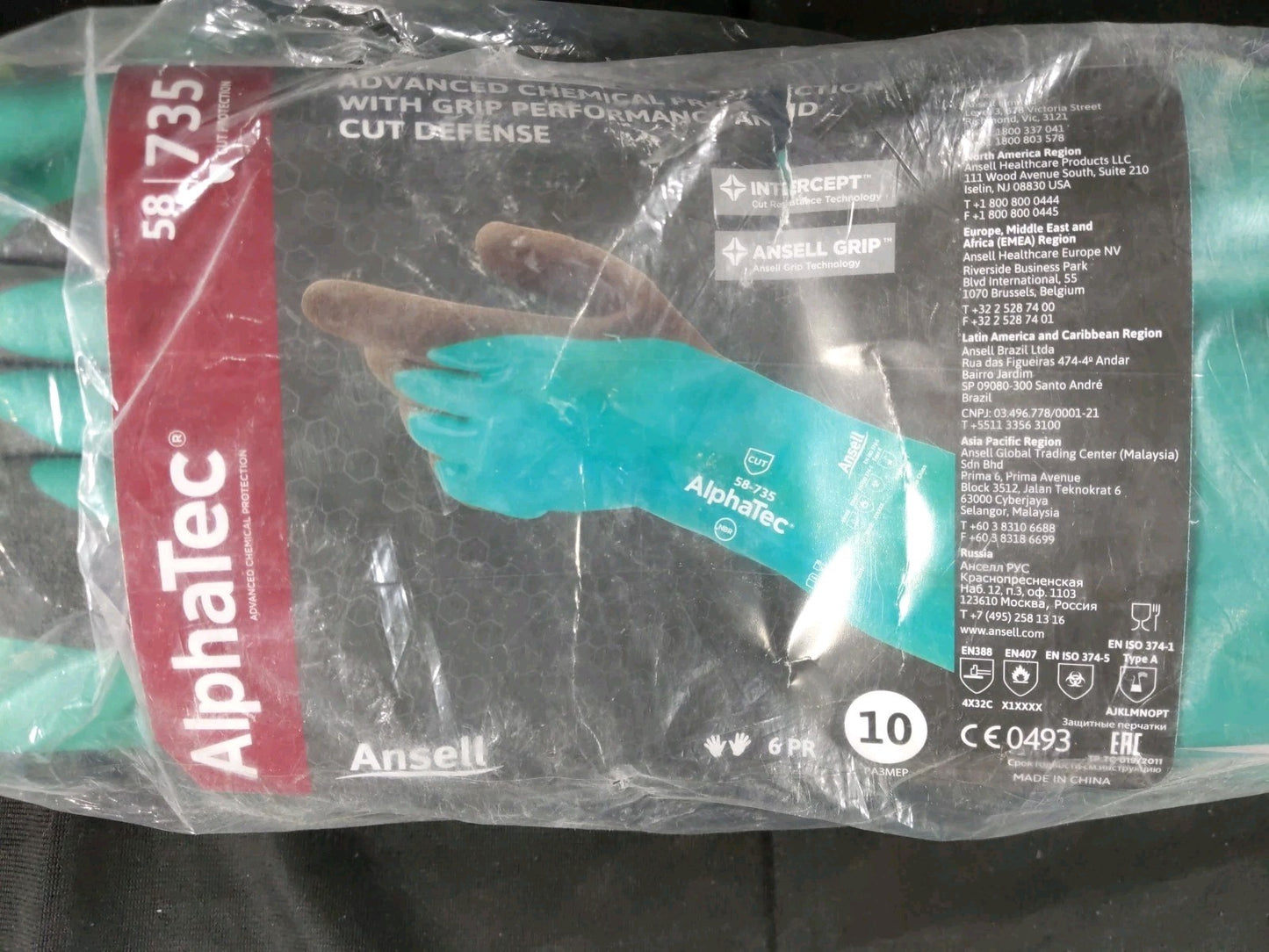 ANSELL 58-735 AlphaTec Chemical Resistant Cut Proof Work Gloves - Size 10 6 Pair