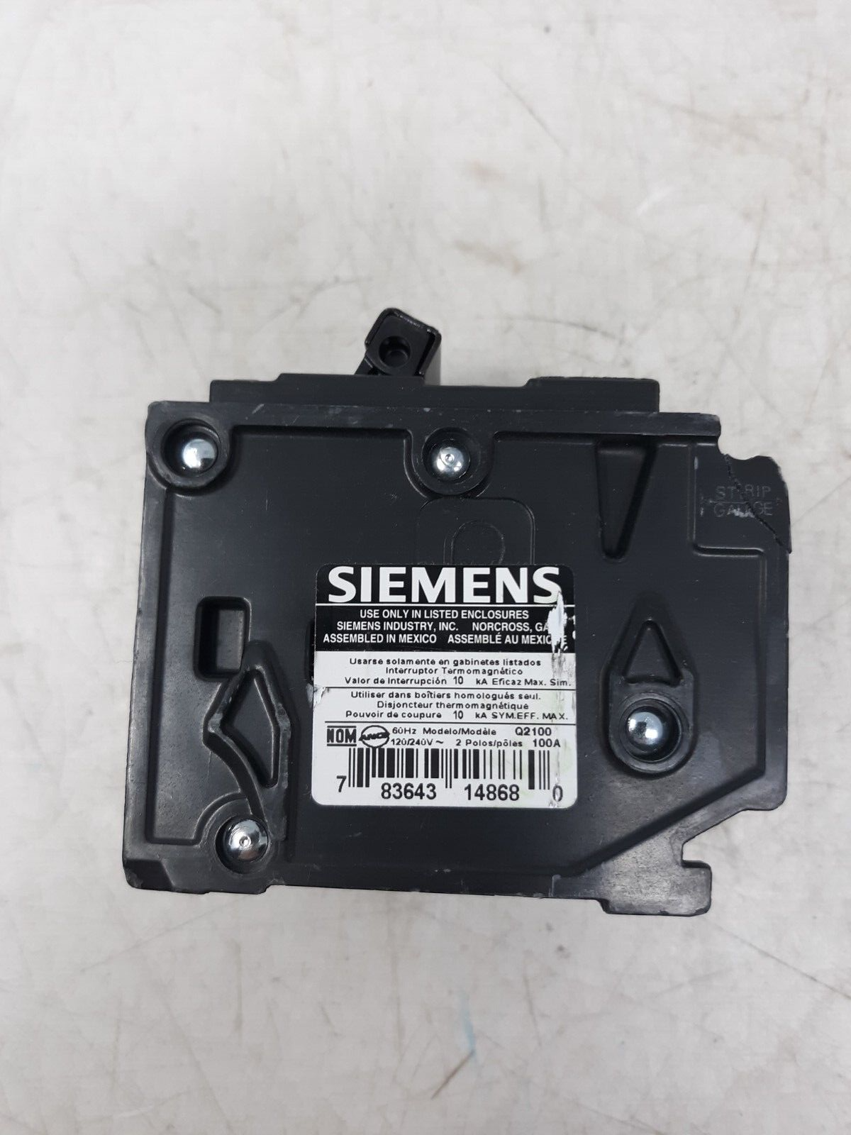 Siemens Q2100 100A 2-Pole Circuit Breaker 120/240V 10kA