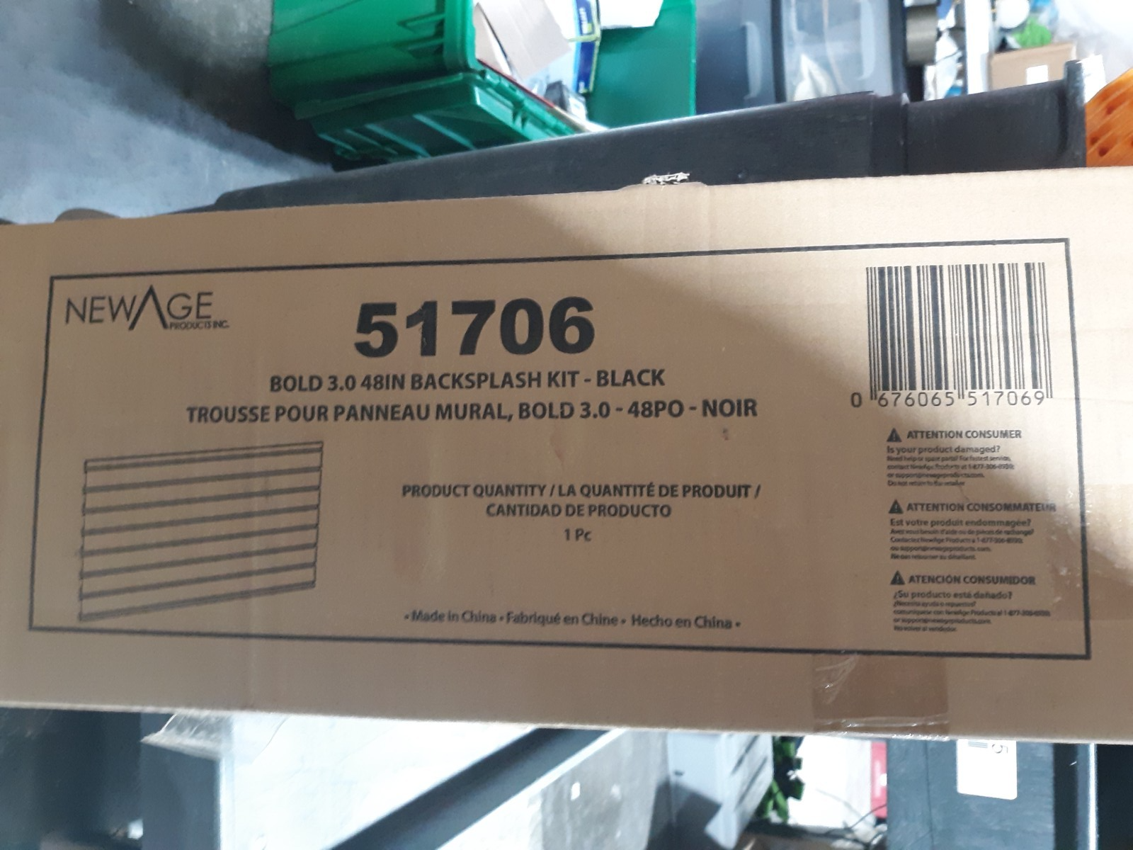 NewAge 51706 BOLD 3.0 48in Backsplash Kit Black Garage Wall Panel