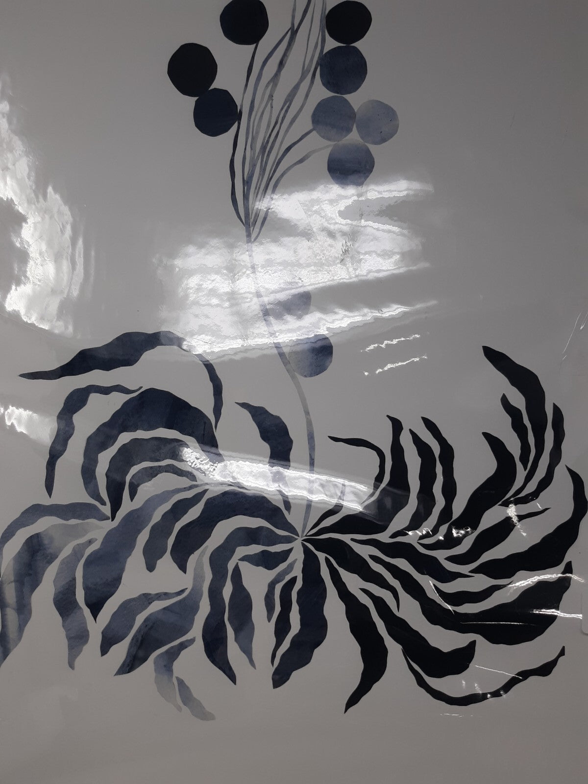 Minimalist Botanical Wall Art Print – Navy Blue Abstract Leaves & Berries