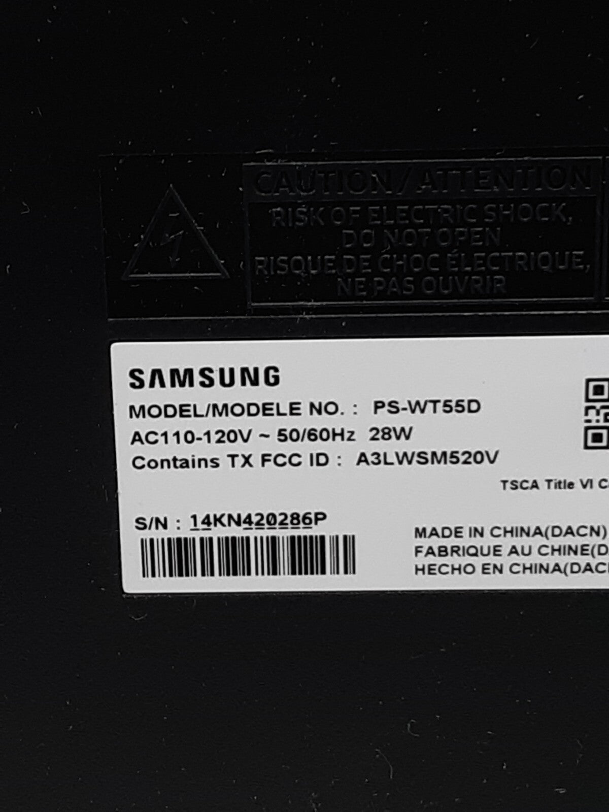 Samsung PS-WT55D Wireless Subwoofer 28W - Black