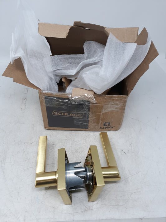 Schlage F10LAT608COL Latitude Passage Door Lever with Collins Trim, Satin Brass