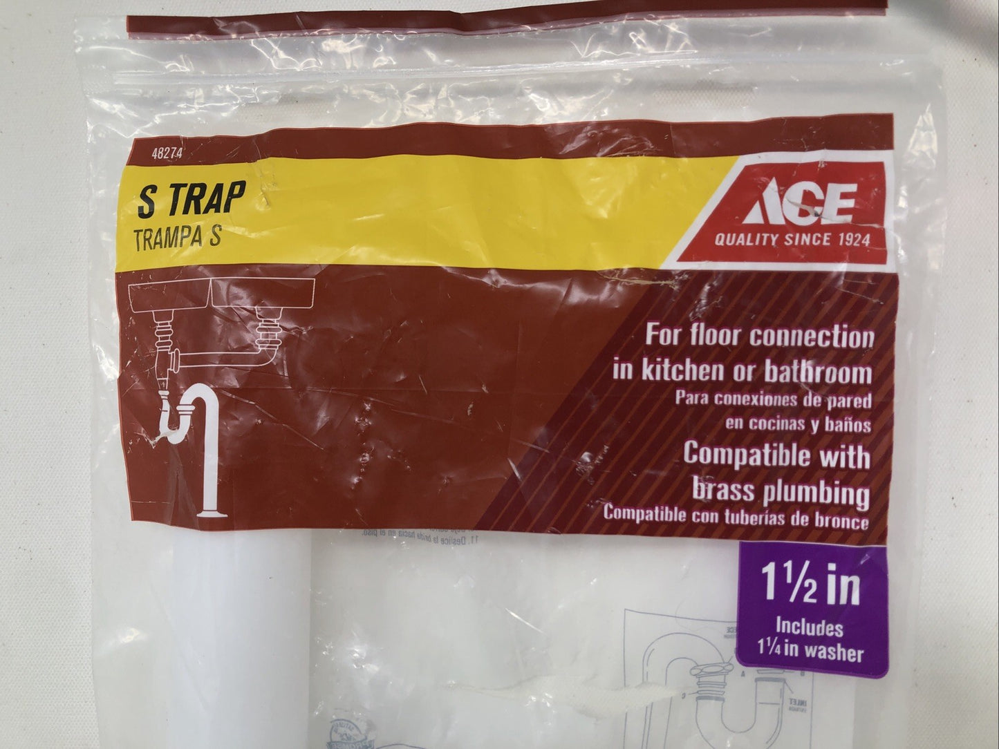Ace 1-1/2 in. x 1-1/2 in. Dia. Slip Plastic S-Trap Plumbing Drain Kit AH20663