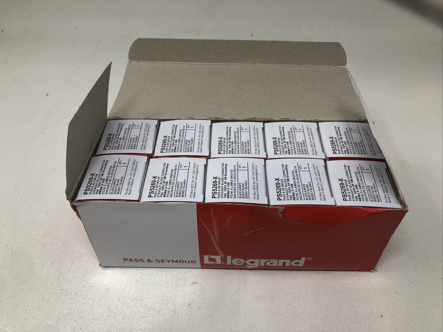 Legrand Straight Blade Connector 2 Pole 3 Wire 15 Amp 125V, PS5269-X 10pk