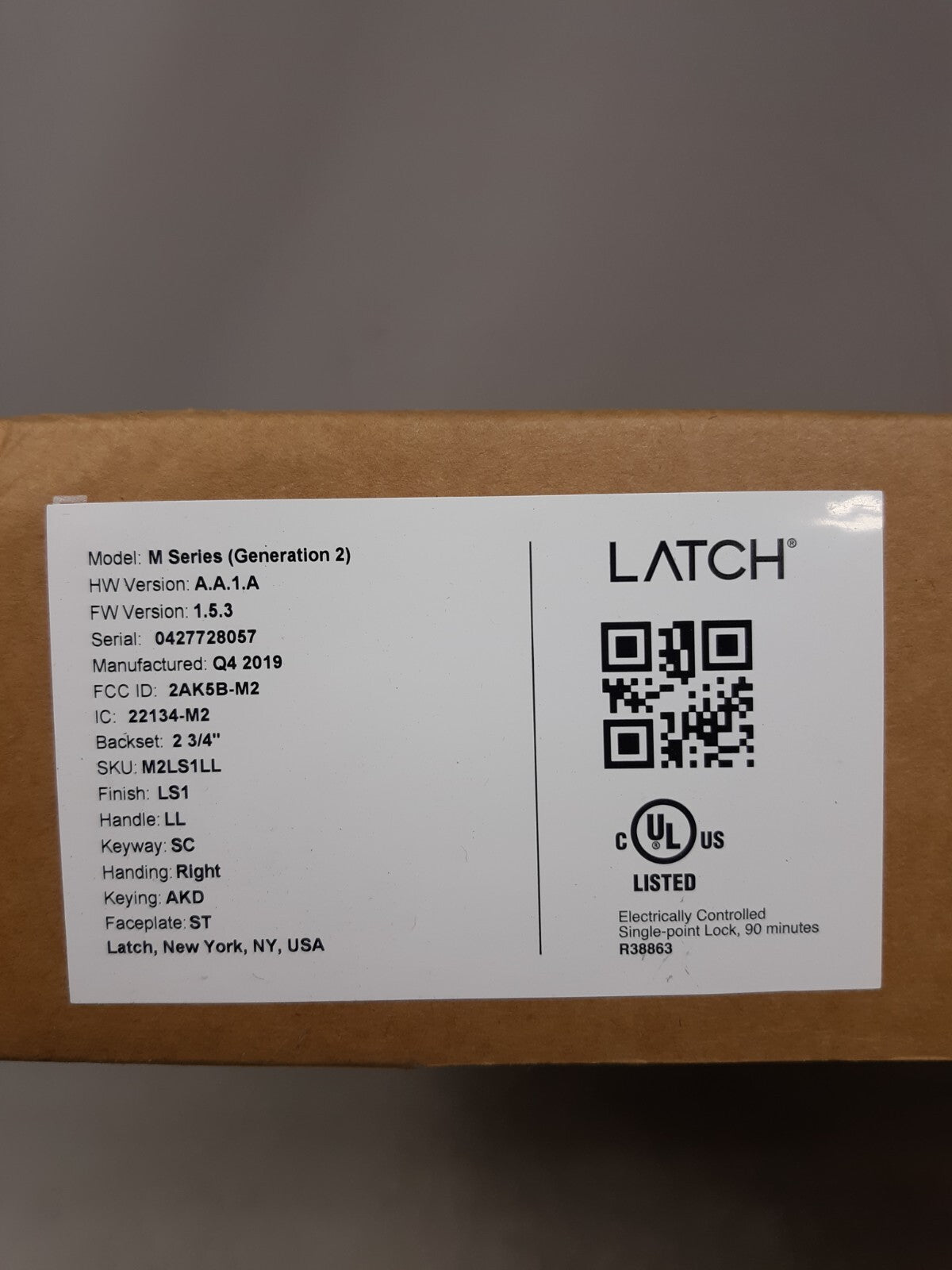 Latch M Series Gen 2 Smart Mortise Lock M2LS1LL Silver Right Handed