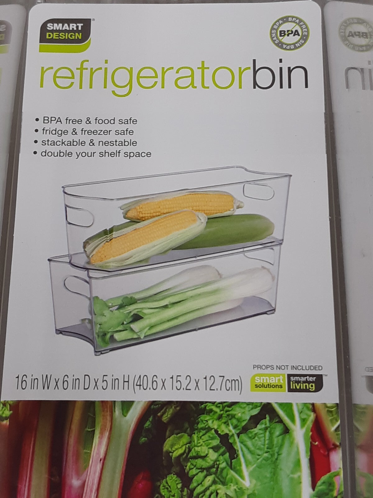 Set of 4 Smart Design Stackable Clear Refrigerator Storage Bin 5" x 5" x 15"