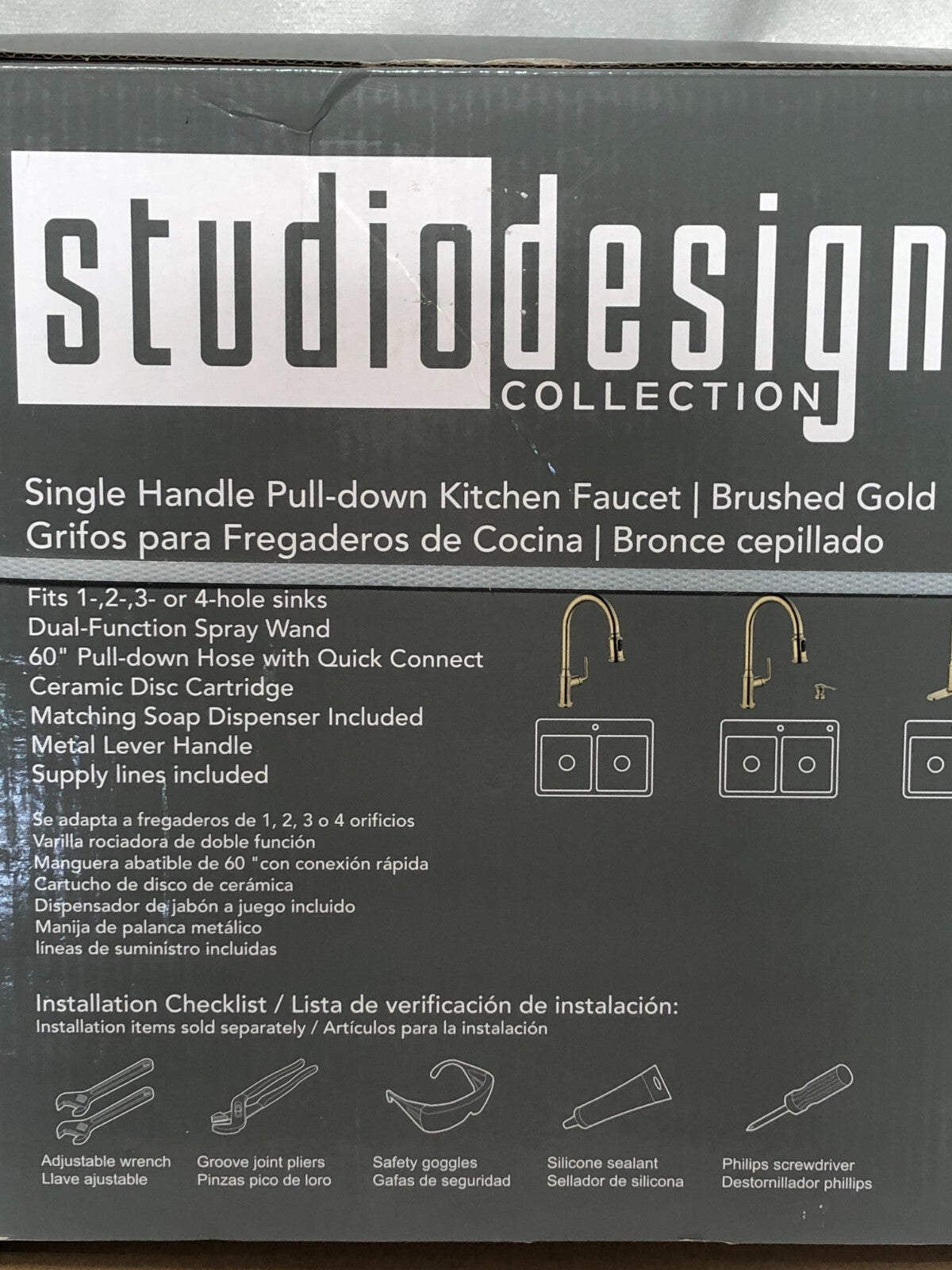 Studio Design Collection Tano Kitchen Faucet ~ Single-Handle Pull-Down, Gold