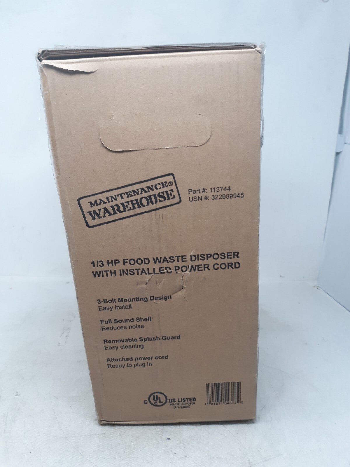 Maintenance Warehouse Garbage Disposal 1/3 HP W/Installed Power Cord (US-MW3-44)