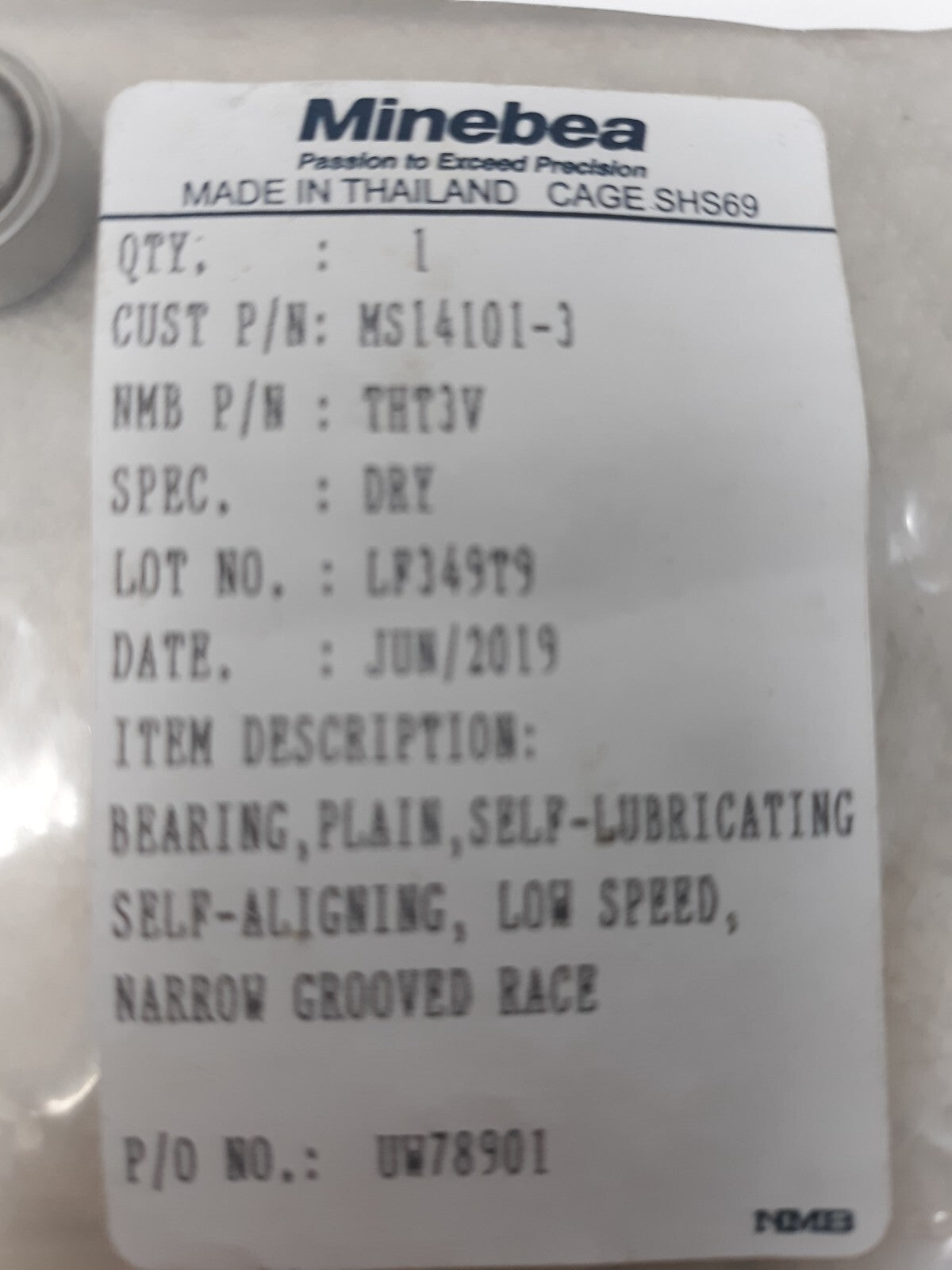 Minebea Aerospace Quality THT3V (MS14101-3) Spherical Bearing PTFE Lined