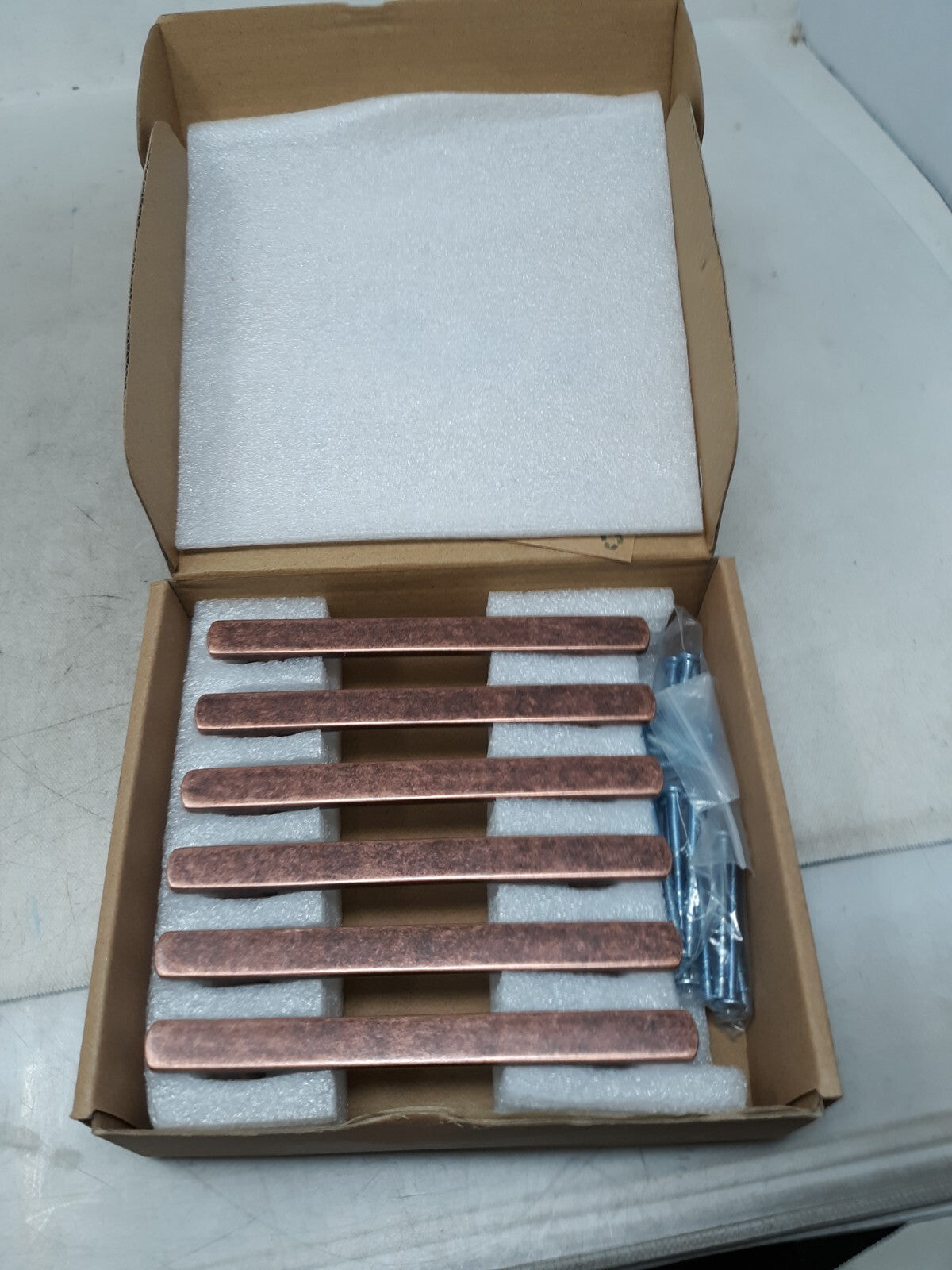 Lot of 6 Antique Copper Cabinet Pulls: Art & Design 4" Center to Center