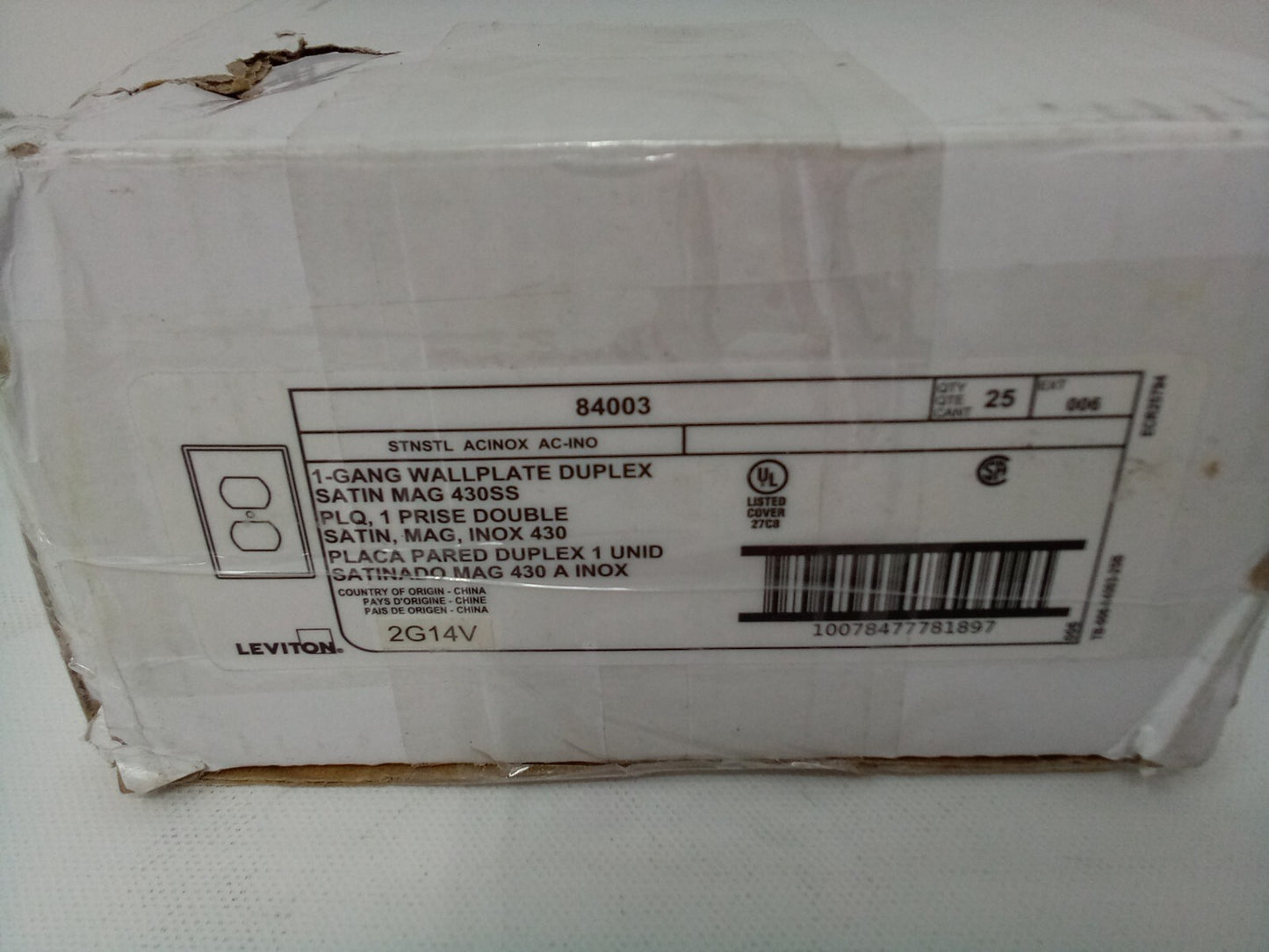 Leviton One Gang Wallplate Duplex Satin Mag 430ss 84003 (25pack)