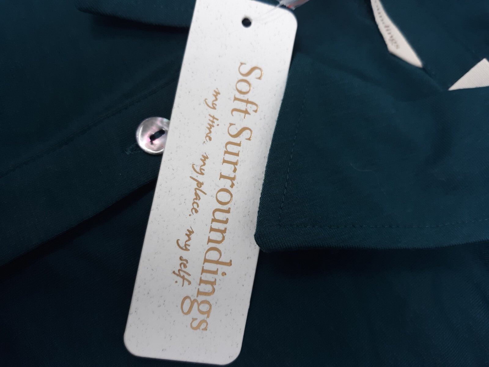 Soft Surroundings Shirt Womens 5/6 Teal Green Cettina Tunic Layered Hem