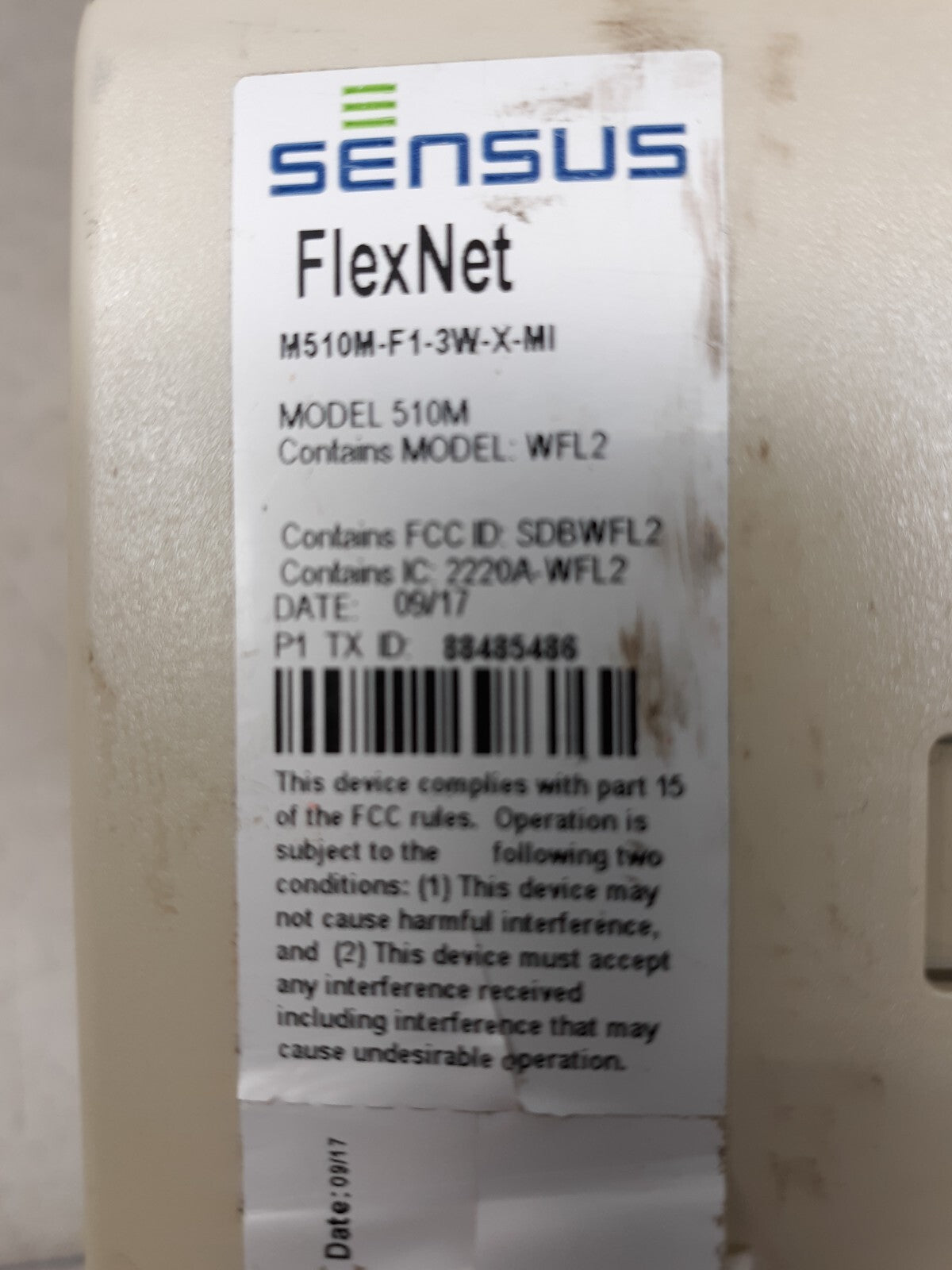 SENSUS FlexNet 510M M510M-F1-TC-X-MI Contains Model WFL2