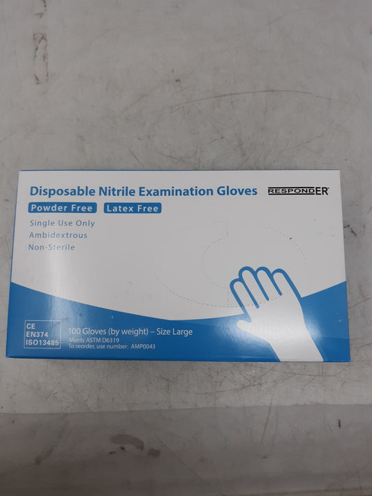 Responder Nitrile Examination Gloves – Powder-Free, Latex-Free, Large, Box of 10
