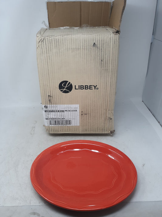 Libbey Cantina Cayenne Carved 10.25" Dinner Plates Set of 12 Red Stoneware 90303