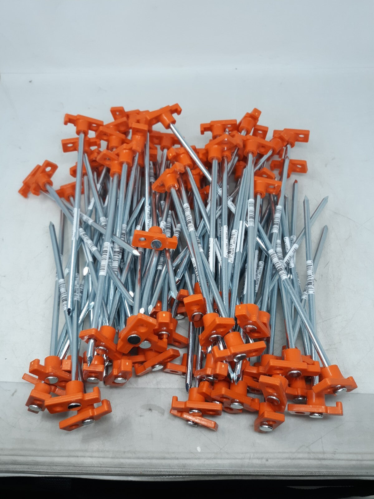 Lot of 100 Orange Plastic Top Surveyor Stakes 12" Zinc-Coated Metal Construction