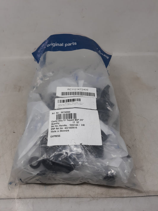 Lot of 17 DeLaval 3/8" Washing Unit Pipe Clamp Assembly 51 Tapped