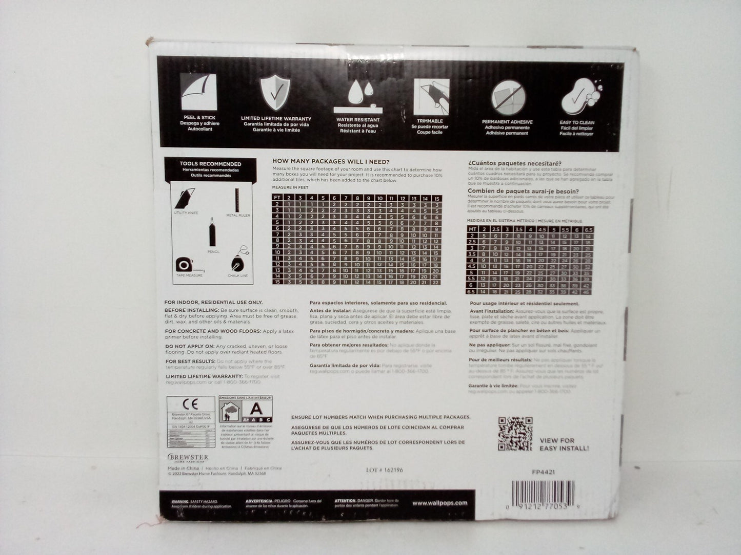 FloorPops 12-in by 12-in Bonneville Grey & White Marble Peel &stick Floor FP4421