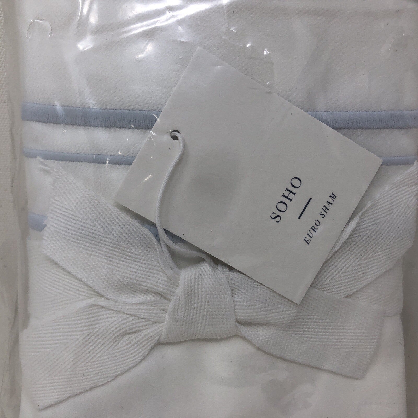 SOHO Top of Bed Euro Sham white with Sky Blue Accent DV277-ES 26in x 26in