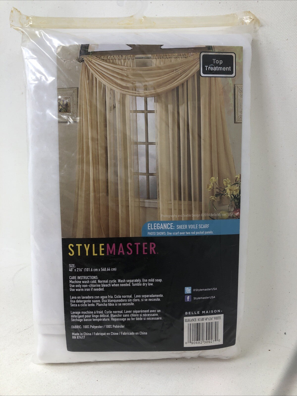 STYLEMASTER ELEGANCE SHEER WHITE SCARF, POLYESTER 40" x 216"  (101.6CMx548.64CM)