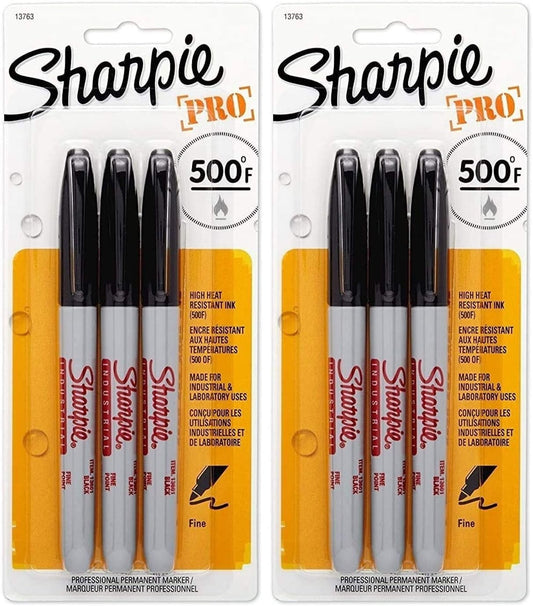 Sharpie 13763PP Industrial Fine tip Permanent Markers, Black - 2 Packs of 3