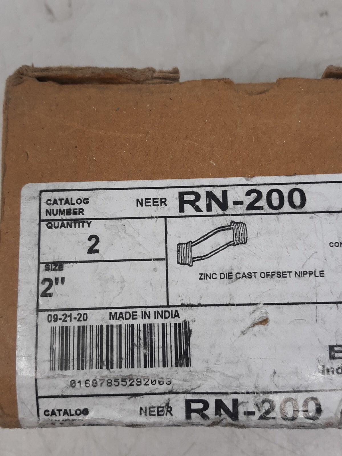 Emerson NEER RN-200 Offset Nipple 2" Zinc Die Cast Conduit Fitting – Lot of 2