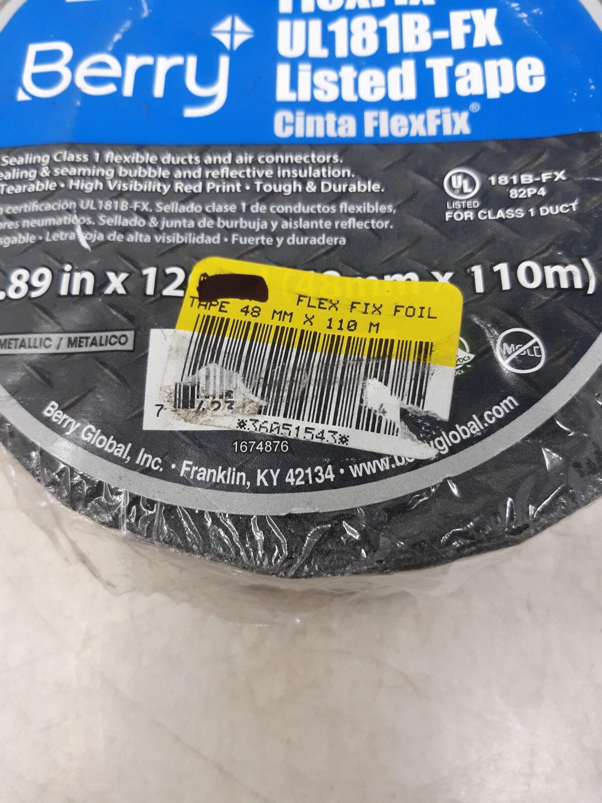 Berry 555 FlexFix UL 181B-FX Duct/Bubble Wrap Sealing Foil Tape 1.89 in x 120 yd