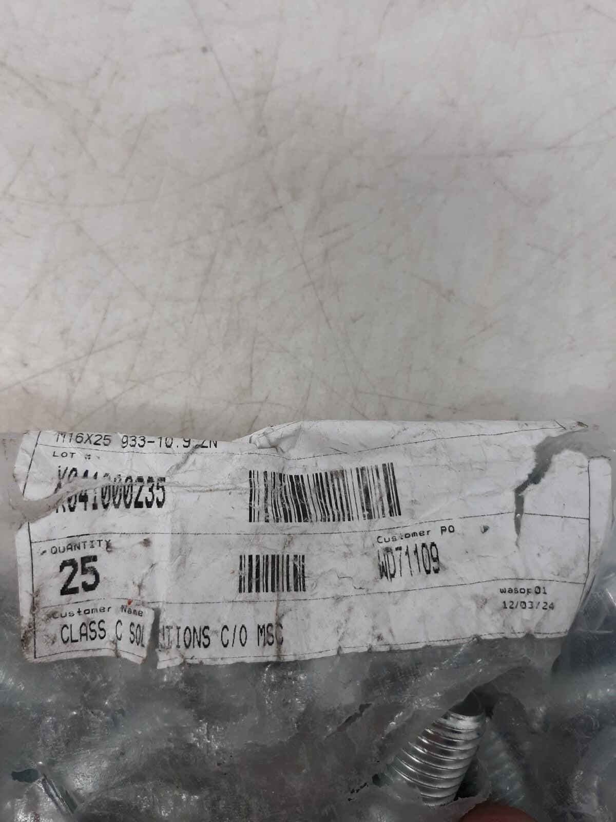 M16 x 25mm Hex Bolts Class 10.9 Zinc Plated - Pack of 25