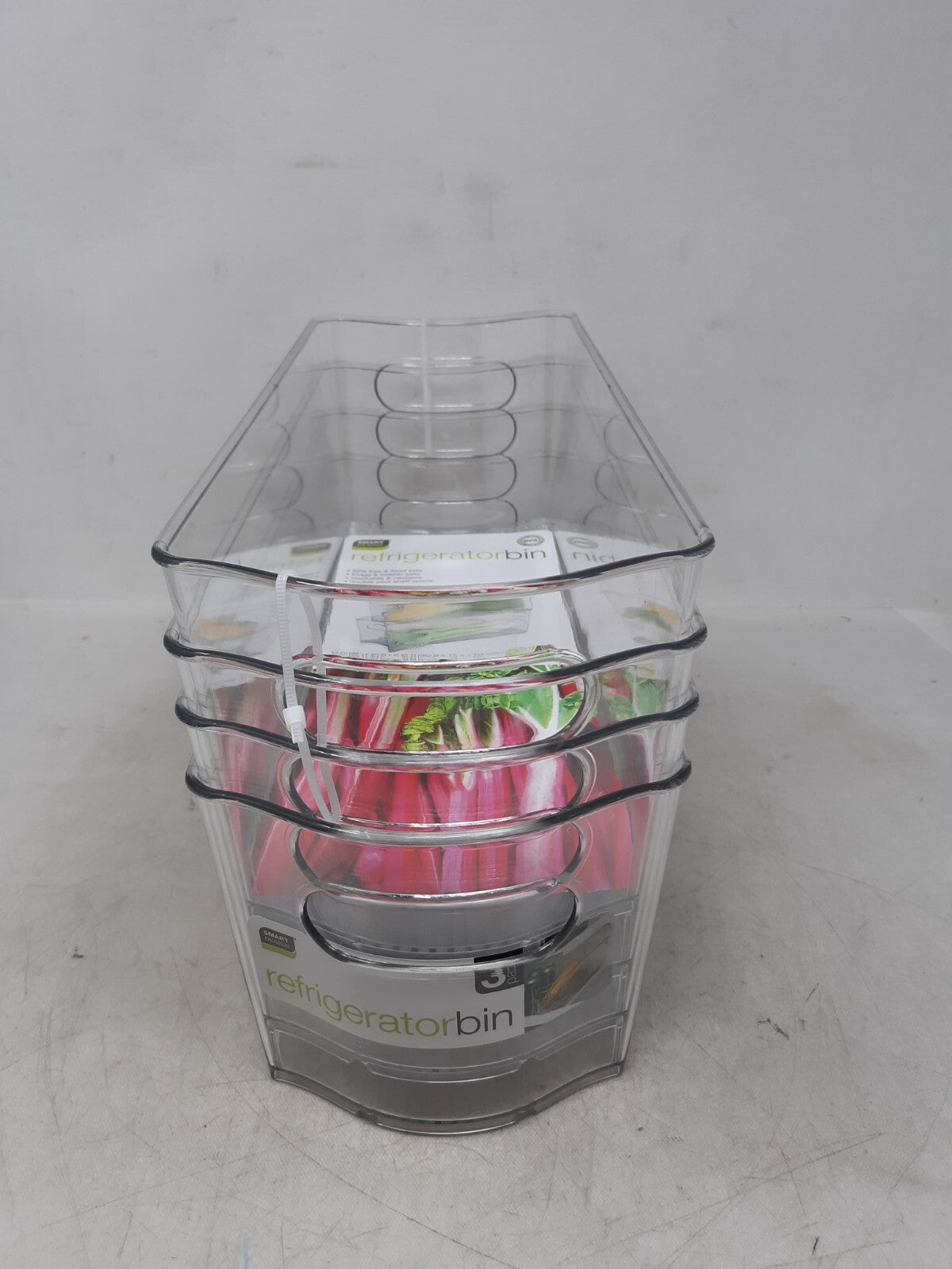 Set of 4 Smart Design Stackable Clear Refrigerator Storage Bin 5" x 5" x 15"
