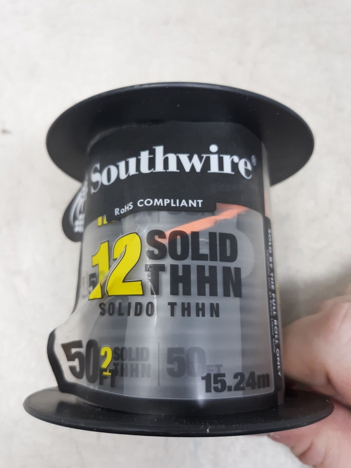 Southwire THHN 11591583 12 Solid Cu Black 50 SpC insulated Building Wire, UL